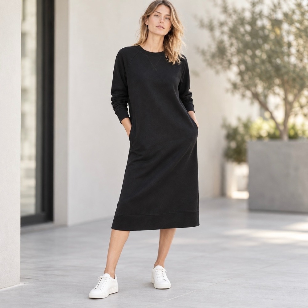 COS Sweatshirt Midi Dress Black Cotton Pockets Scandal Minimalist Normcore Small